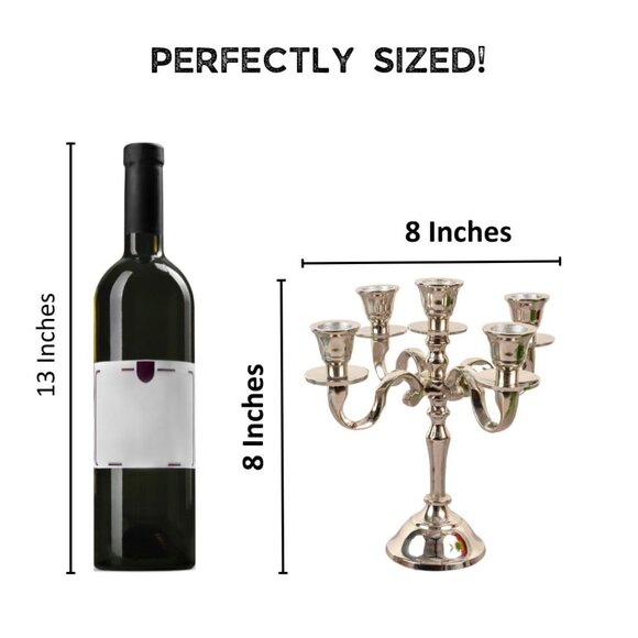 5 Arm Baby Candelabra Silver Glossy 8 Inch Taper Candle Holders - Picture 2 of 14